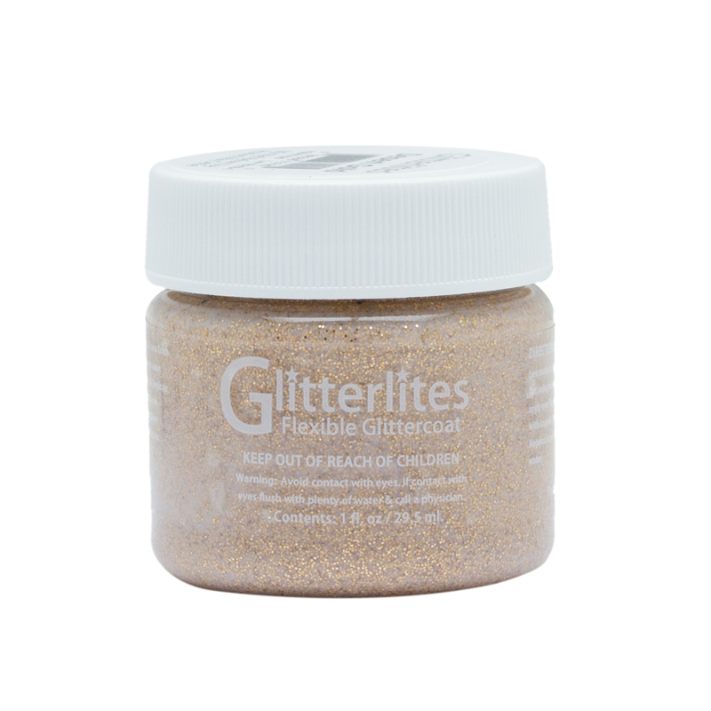 Angelus Glitterlites Acrylic Leather Paint 1 fl oz/30ml Bottle. Desert Gold